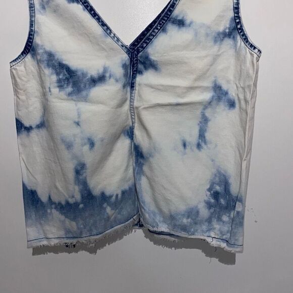True Religion Women's Bleached Indigo Raw Edge Tie Dye V-Neck Tank Top Size XS - Picture 5 of 8